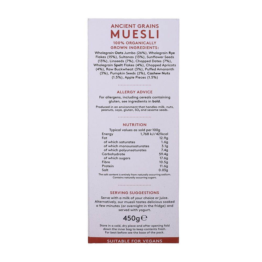 Alara Organic Ancient Grains Muesli 450g back image