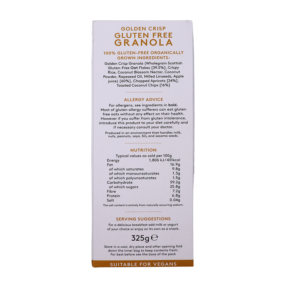 Alara Organic Golden Crisp Granola 325g back image