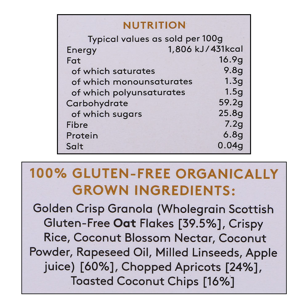 Alara Organic Golden Crisp Granola 325g right side image