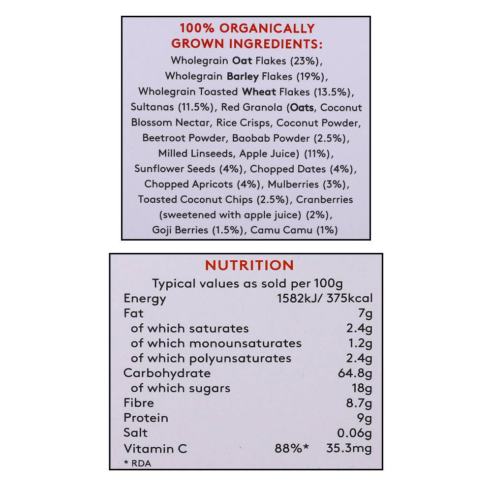 Alara Organic Muesli Super Fruit 500g right side image