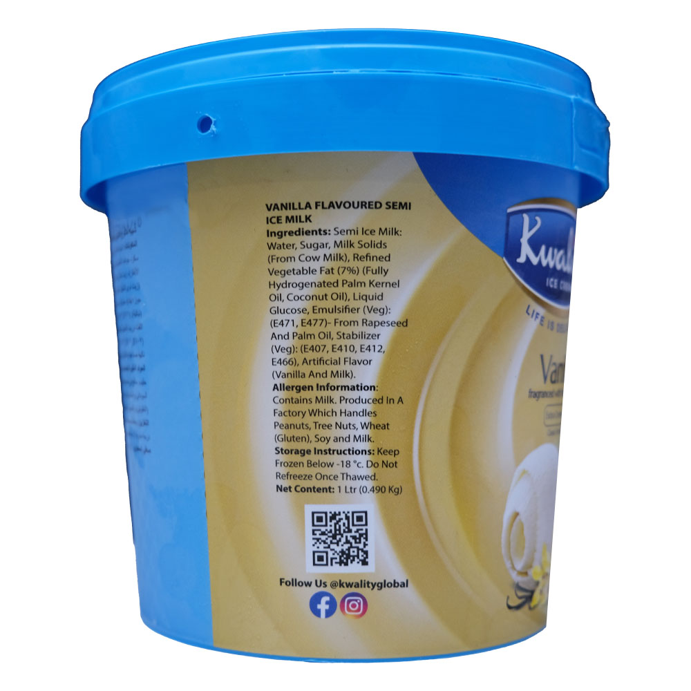 Kwality Vanilla Ice Cream 1L- alosra grocery store