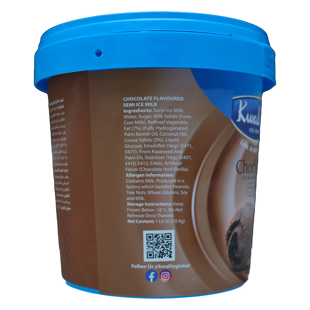 Kwality Chocolate Ice Cream 1L right side image