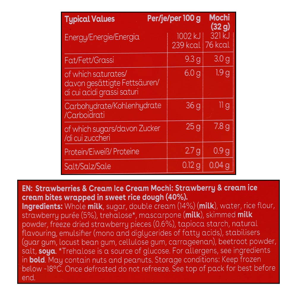 Little Moons Strawberries & Cream Mochi Ice Cream 192g right side image
