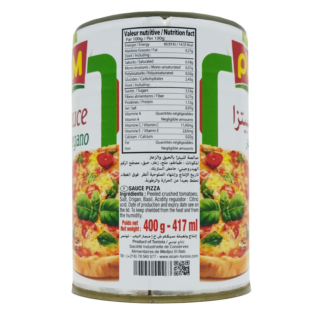 Sicam Basil and Oregano Pizza Sauce 400g right side image