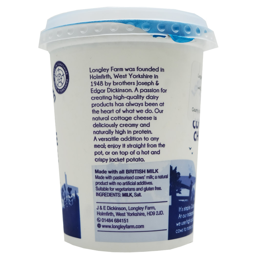 Longley Farm Natural Cottage Cheese 450g right side image