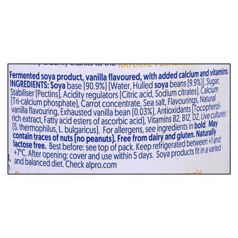 Alpro Vanilla Soya Yogurt 500g right side image