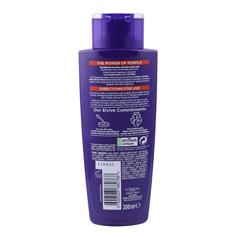 LOreal Elvive Color Protect Purple Shampoo 200ml back image