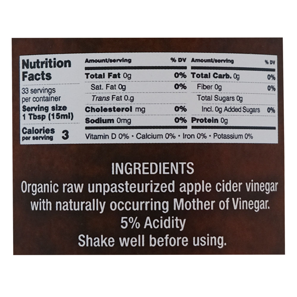 Brads Organic Apple Cider Vinegar 500ml right side image