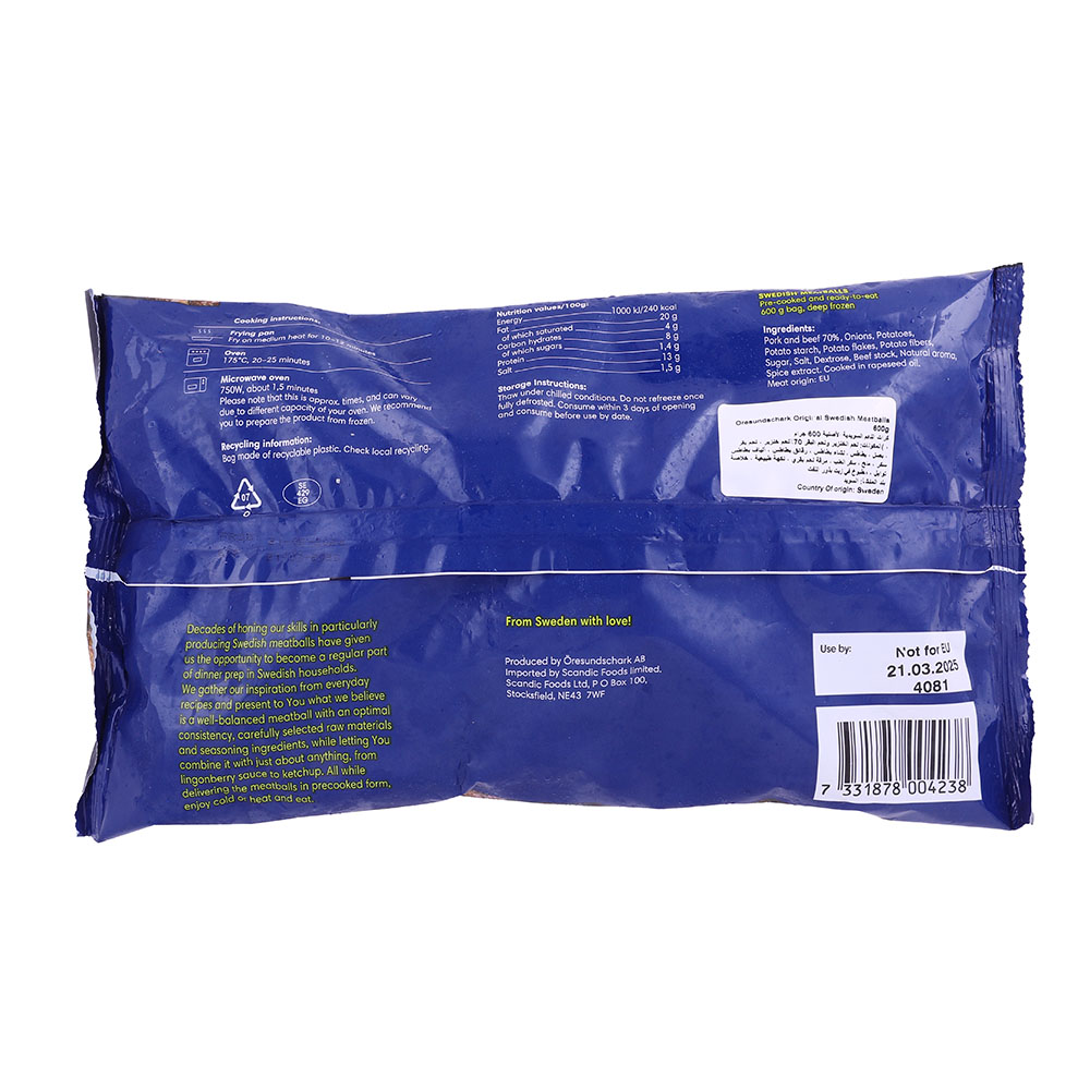 Oresundschark Original Swedish Meatballs 600g [Contains Pork] back image