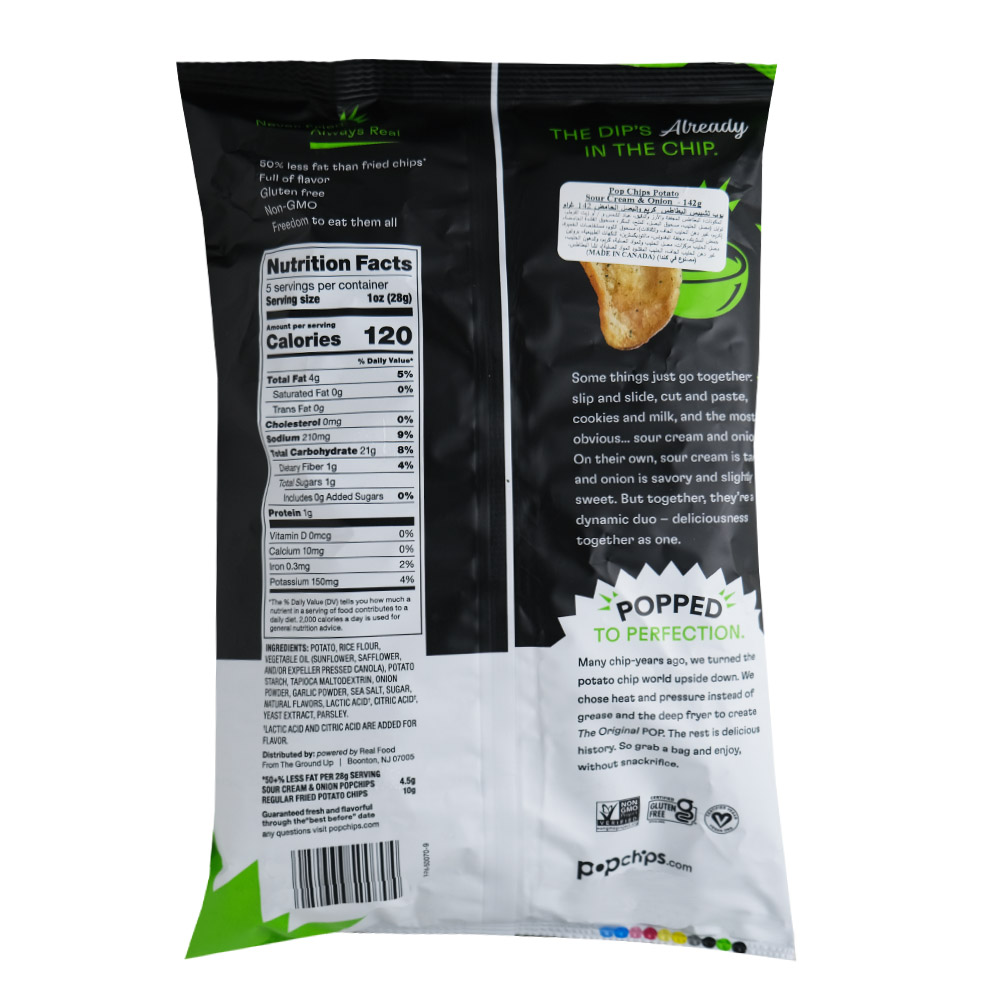 Popchips Sour Cream & Onion Potato Chips 142g back image
