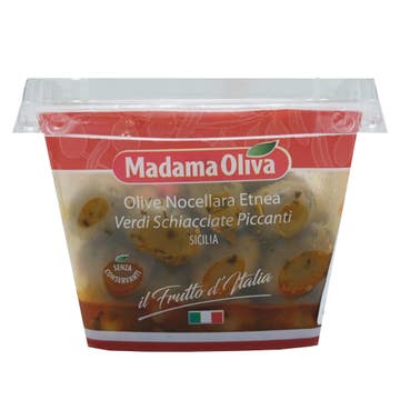 Madama Oliva Cracked Green Spicy Nocellara Olives 250g 