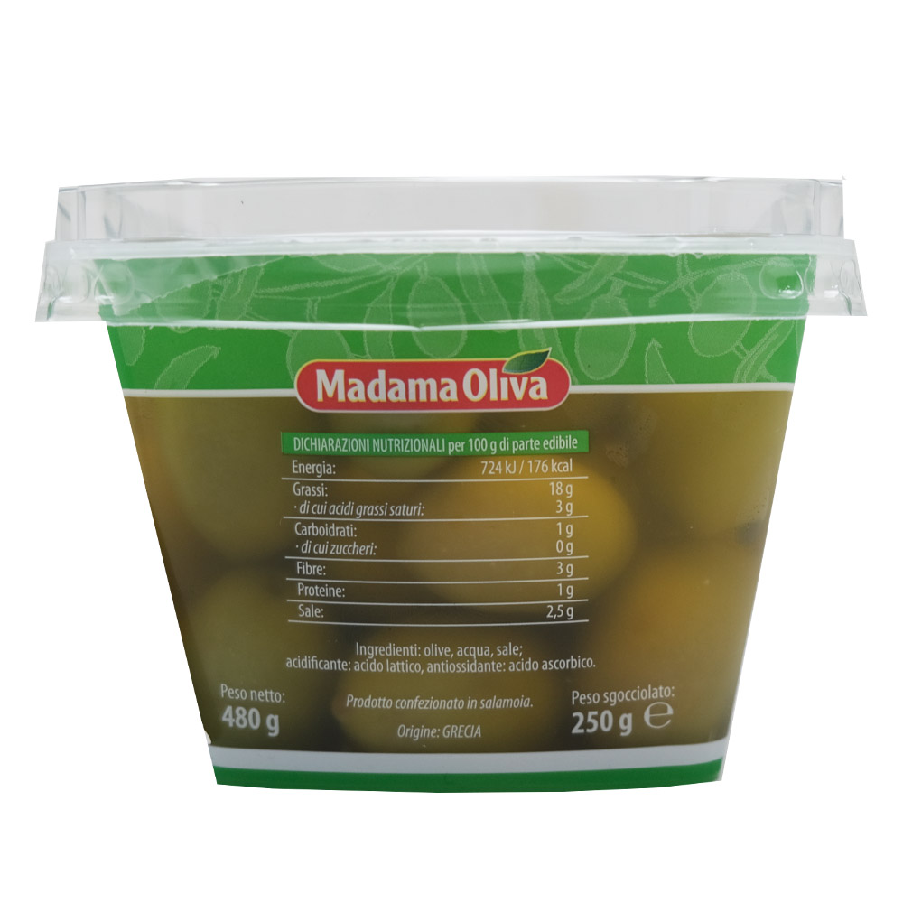 Madama Oliva Giant Green Sweet Mild Olives 250g back image