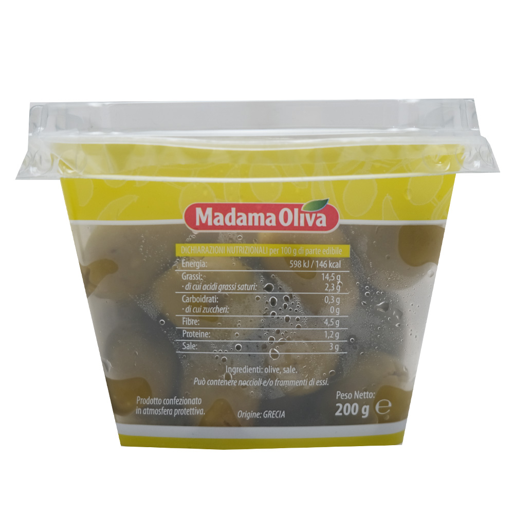Madama Oliva Giant Green Pitted Olives 200g back image