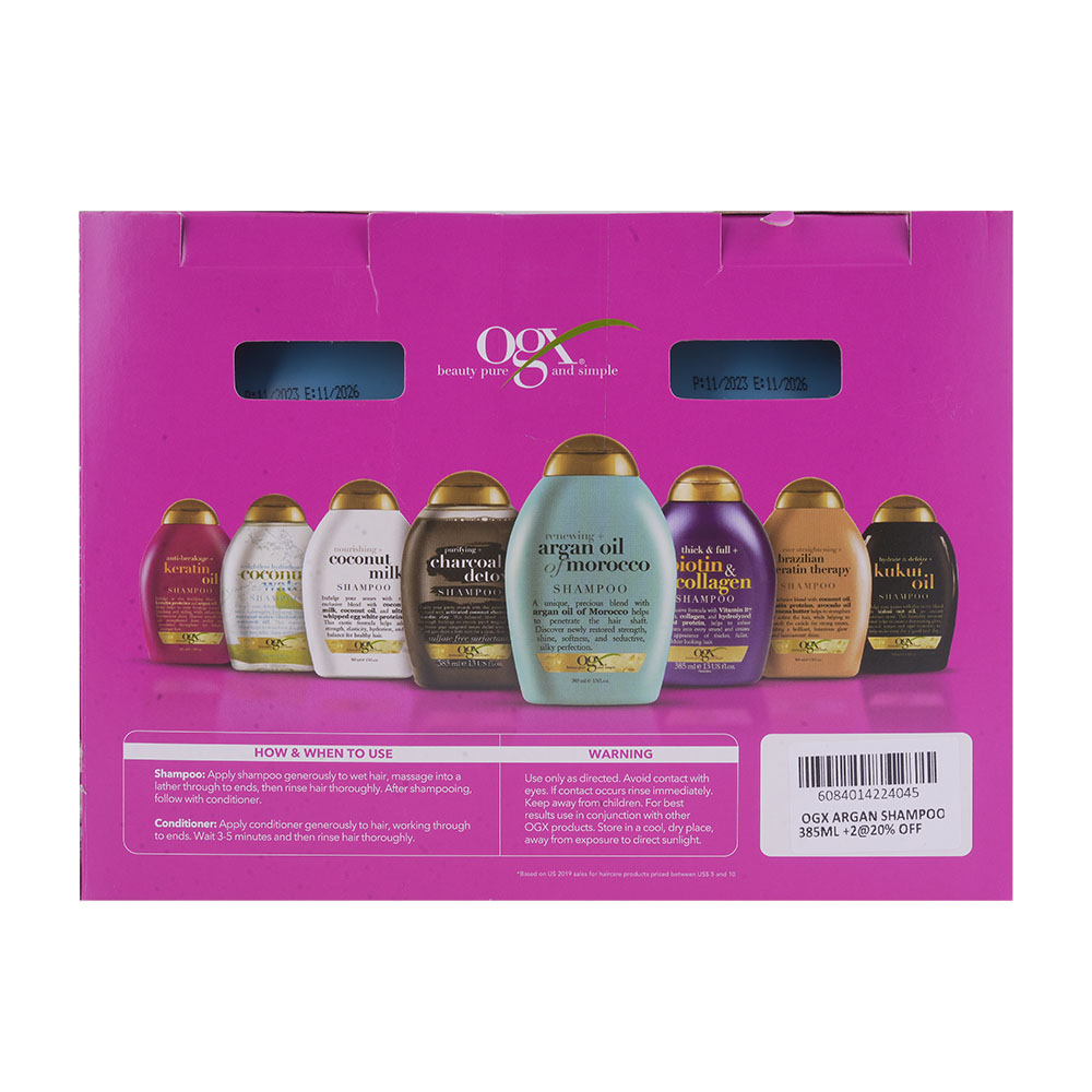 Ogx Argan Oil of Morocco Shampoo 2x385ml [Special Offer] back image