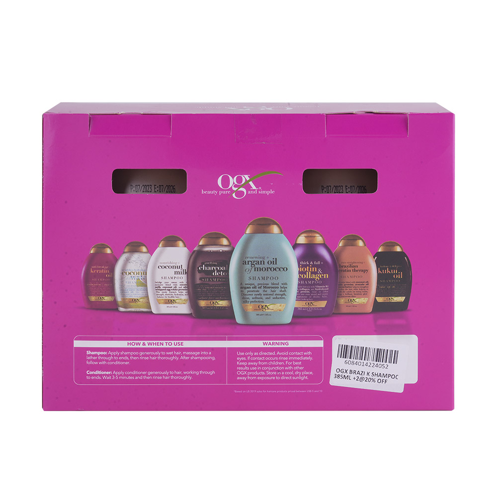 Ogx Brazilian Keratin Shampoo 2x385ml [Special Offer] back image
