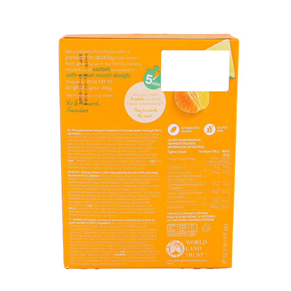 Little Moons Pineapple & Mandarin Mochi Sorbet 6's 192g back image