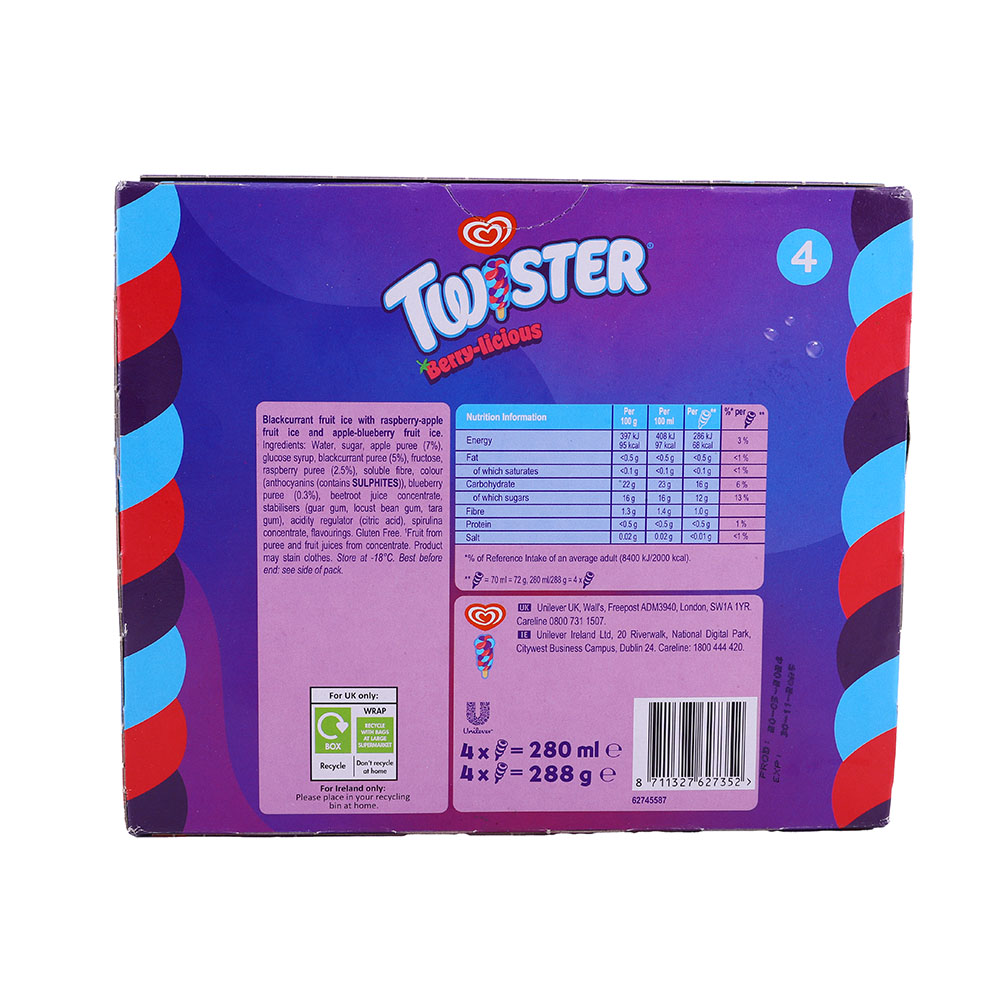 Walls Berry-Licious Twisters 4's 280ml back image