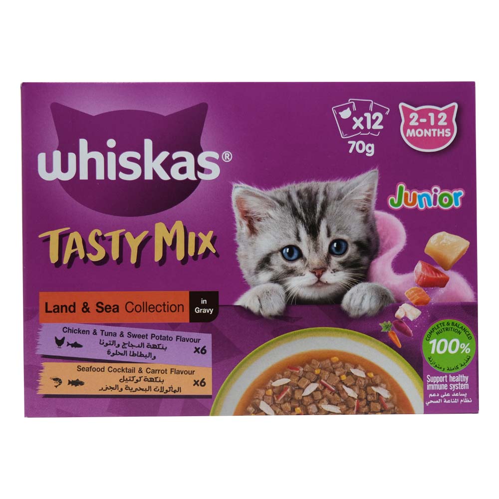 Whiskas Tasty Mix Junior Land & Sea Collection In Gravy Cat Food 12x70g back image