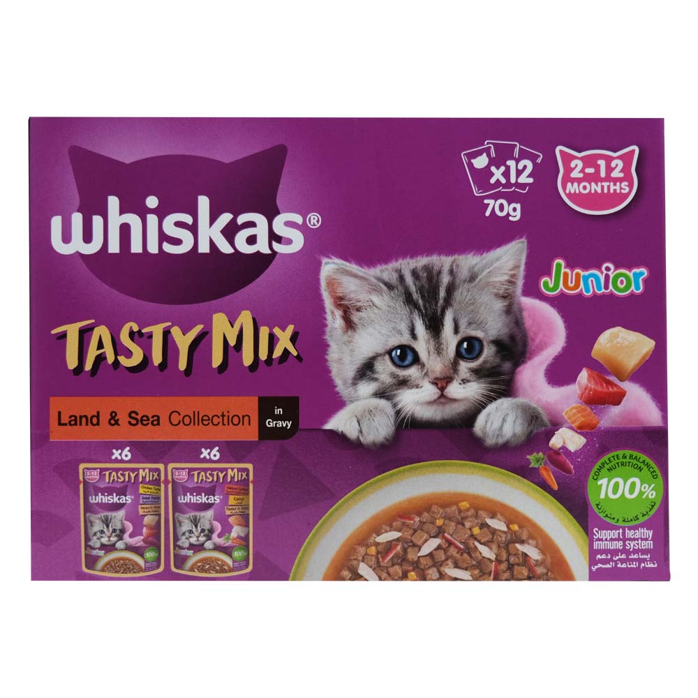 Whiskas Tasty Mix Junior Land & Sea Collection In Gravy Cat Food 12x70g