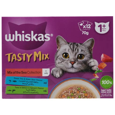 Whiskas Tasty Mix Sea Collection in Jelly Cat Food 12x70g 