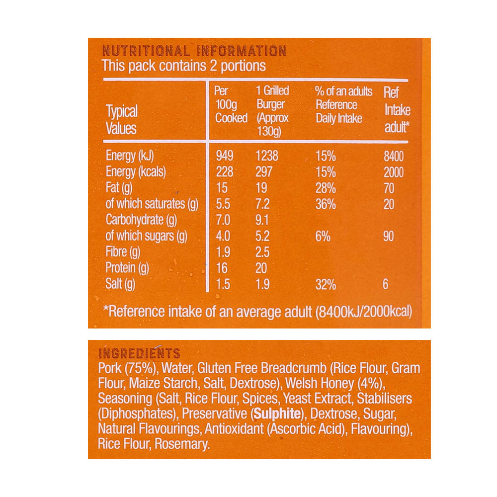 Edwards Honey & Rosemary Pork Burgers 300g [Contains Pork] right side image