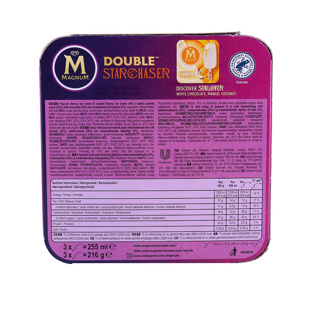 Magnum Double Star Chaser Ice Cream 255ml back image