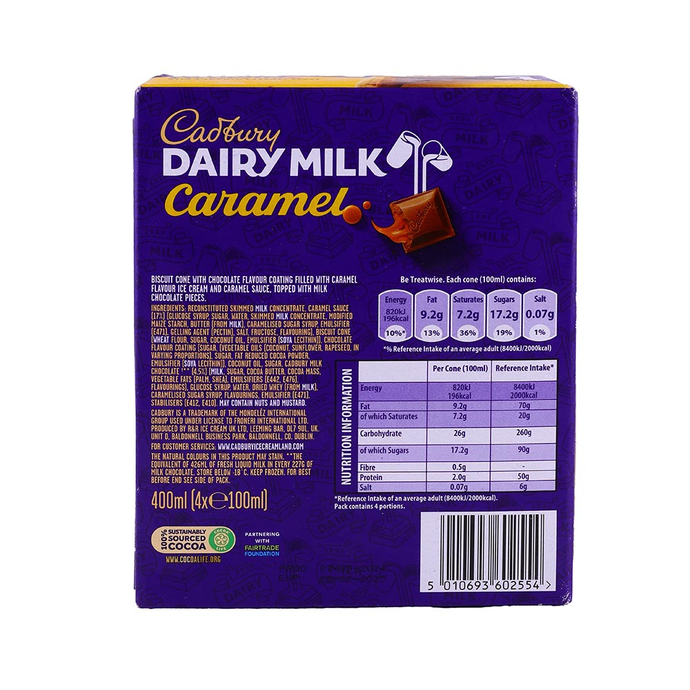 Cadbury Dairy Milk Caramel Ice Cream Cones 400ml back image