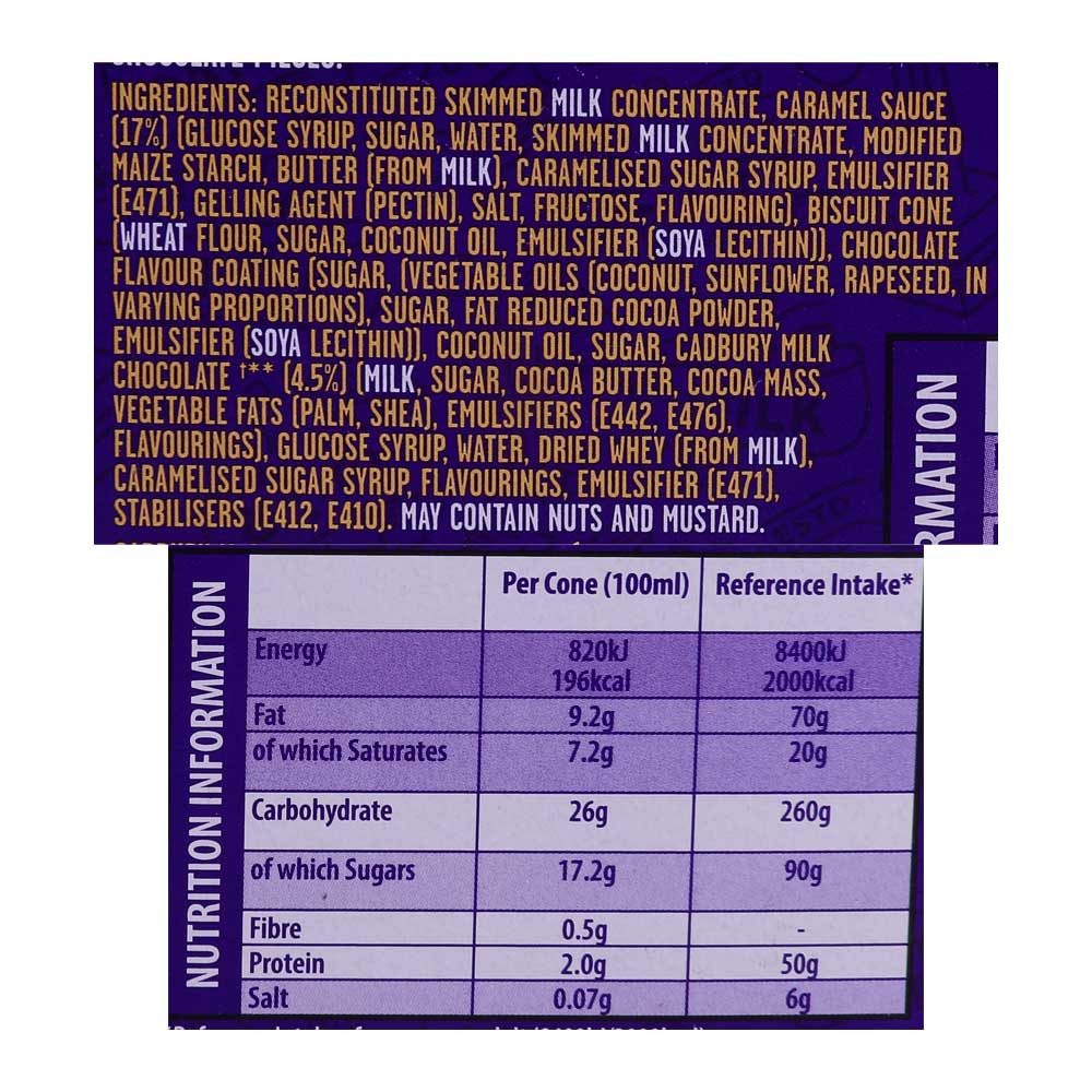 Cadbury Dairy Milk Caramel Ice Cream Cones 400ml right side image