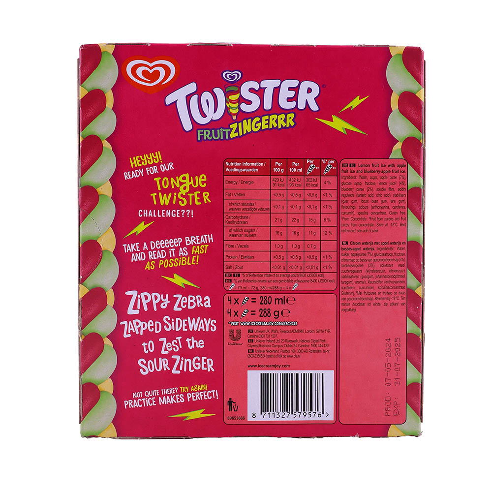 Walls Fruit Zinger Twister 280ml back image