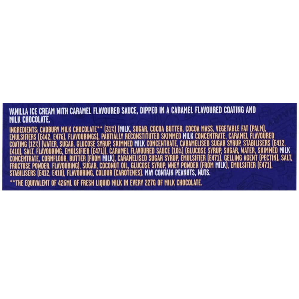 Cadbury Dairy Milk Caramel Ice Cream Sticks 4's 360ml back image