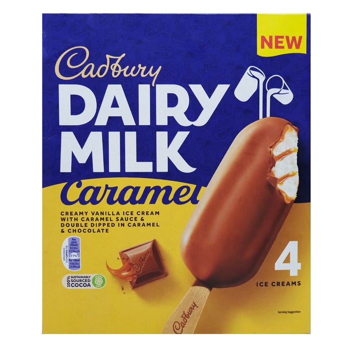 Cadbury Dairy Milk Caramel Ice Cream Sticks 4's 360ml – Available at Alosra Online Supermarket