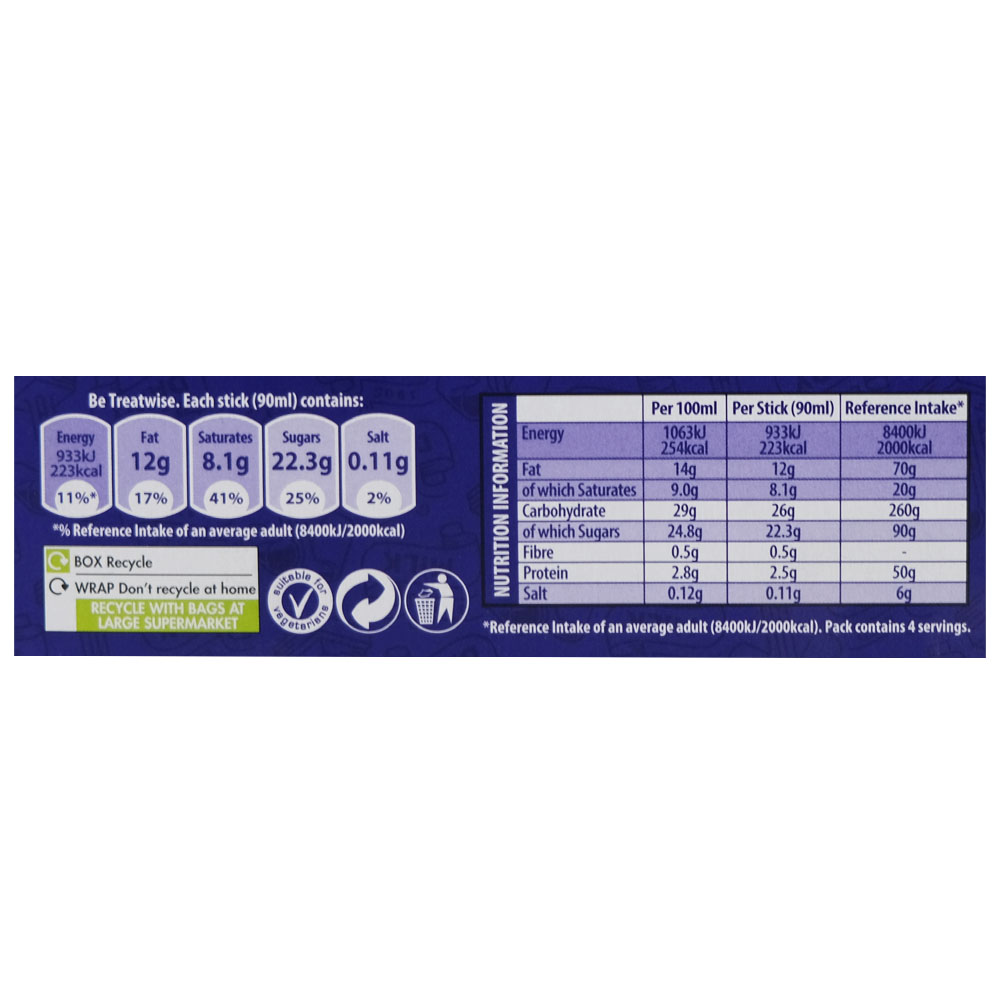 Cadbury Dairy Milk Caramel Ice Cream Sticks 4's 360ml right side image