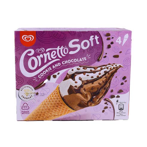 Cornetto Cookie & Chocolate Soft Ice Cream Cones 4's 560ml 