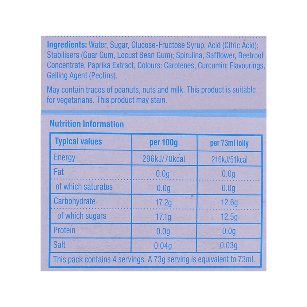 Swizzels Rainbow Drops Fruit Flavour Ice Lollies 4's 292ml back image