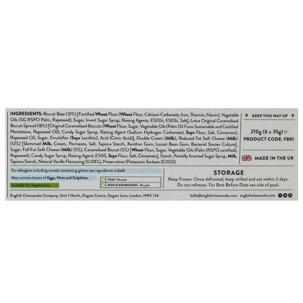 English Cheese Cake Vanilla With Lotus Biscoff Bites 210g left side image