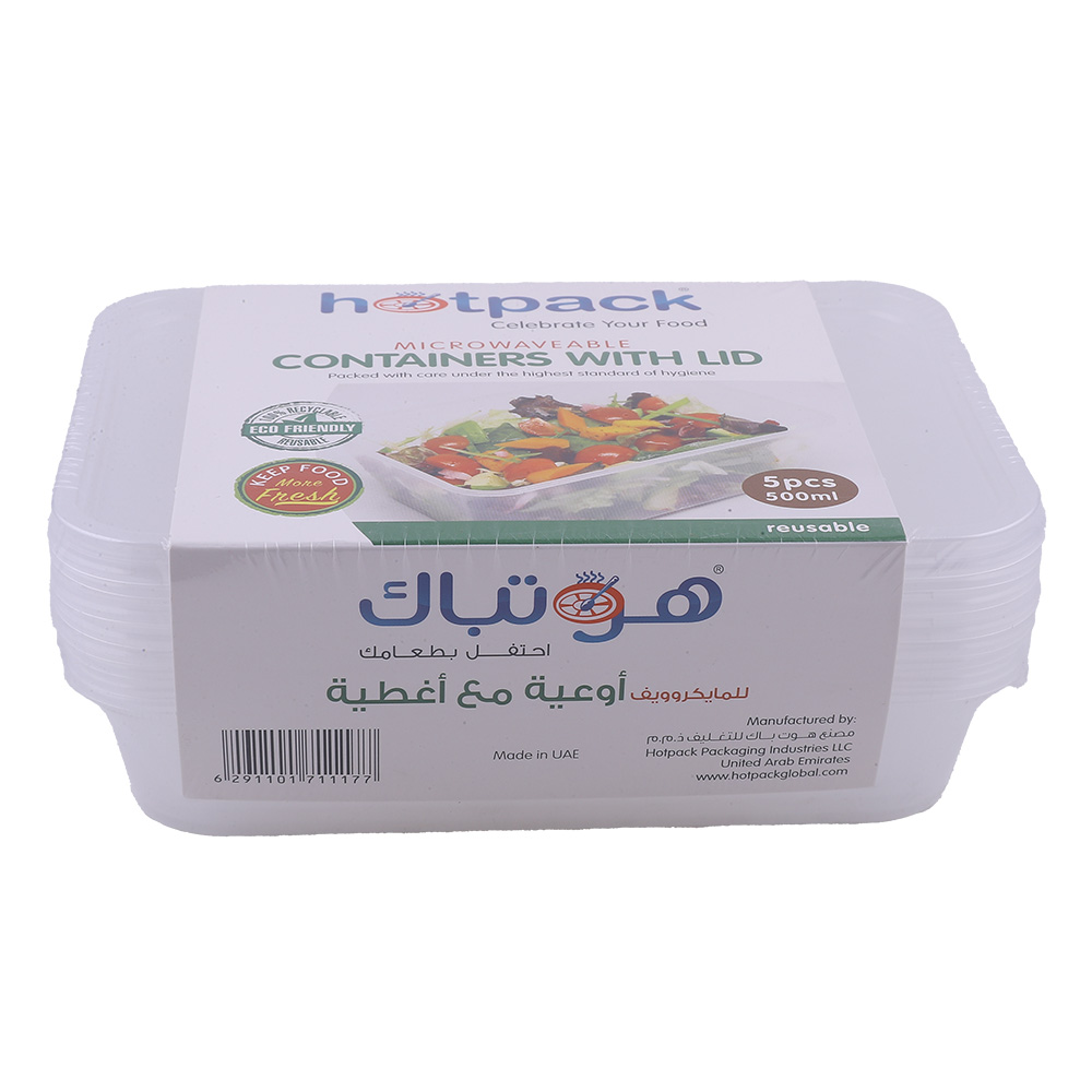 Hotpack Microwaveable Container With Lid 5's 500ml back image