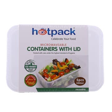 Hotpack Microwaveable Container With Lid 5's 500ml 