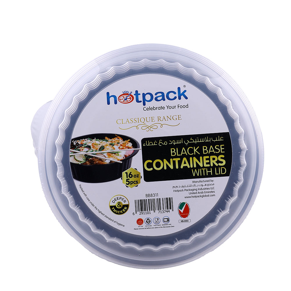 Hotpack Round Black Base Container With Lid 5pc