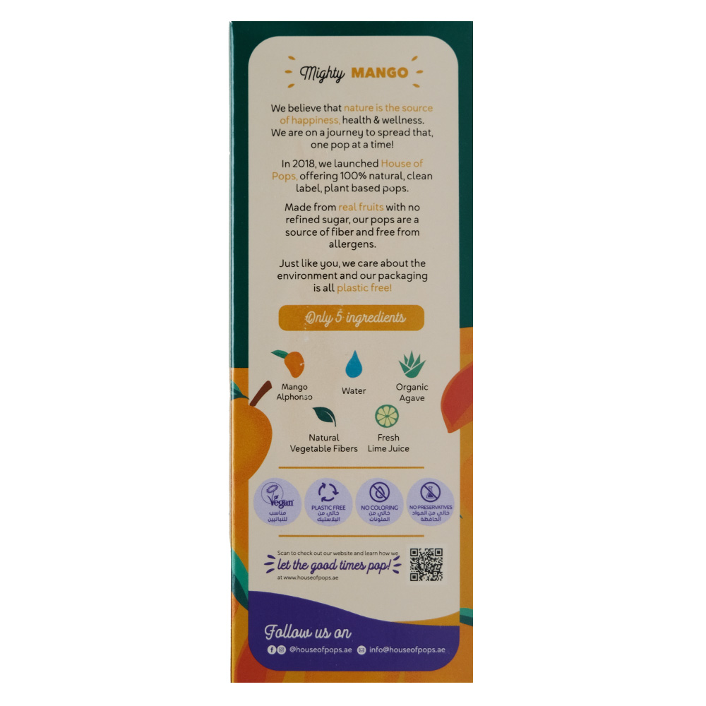 House Of Pops Mighty Mango Natural Frozen Lolly 80ml back image