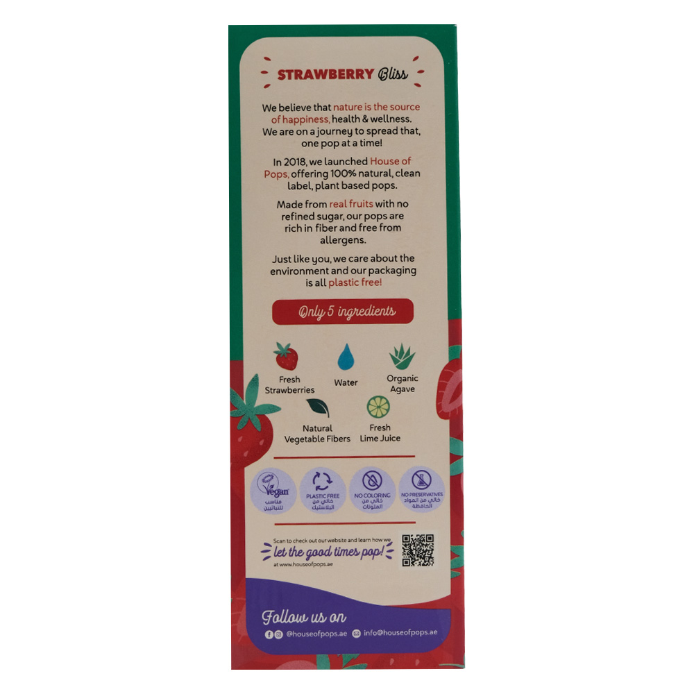 House Of Pops Strawberry Bliss Natural Frozen Lolly 80ml back image