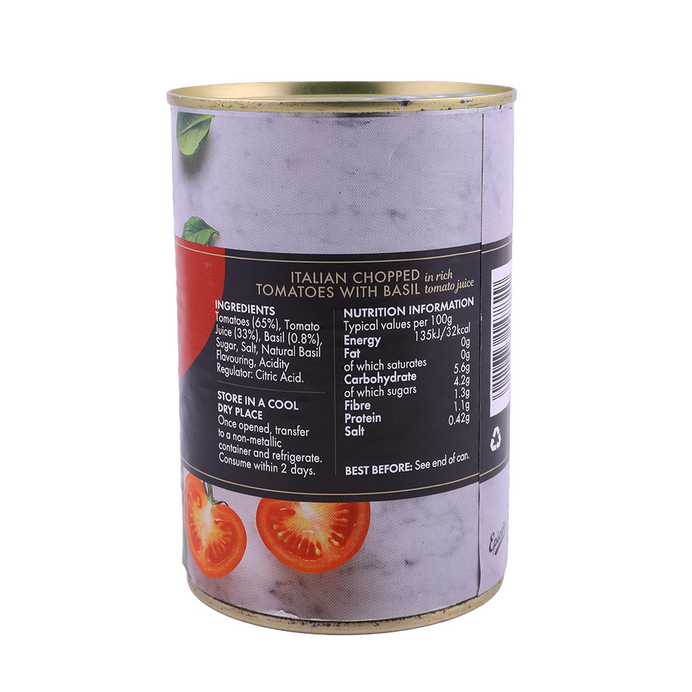 Epicure Italian Chopped Tomatoes With Basil 400g back image