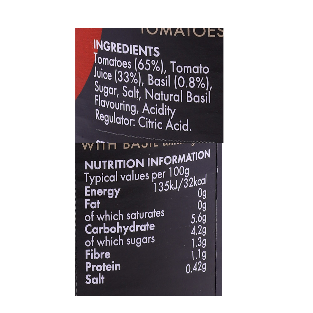 Epicure Italian Chopped Tomatoes With Basil 400g right side image