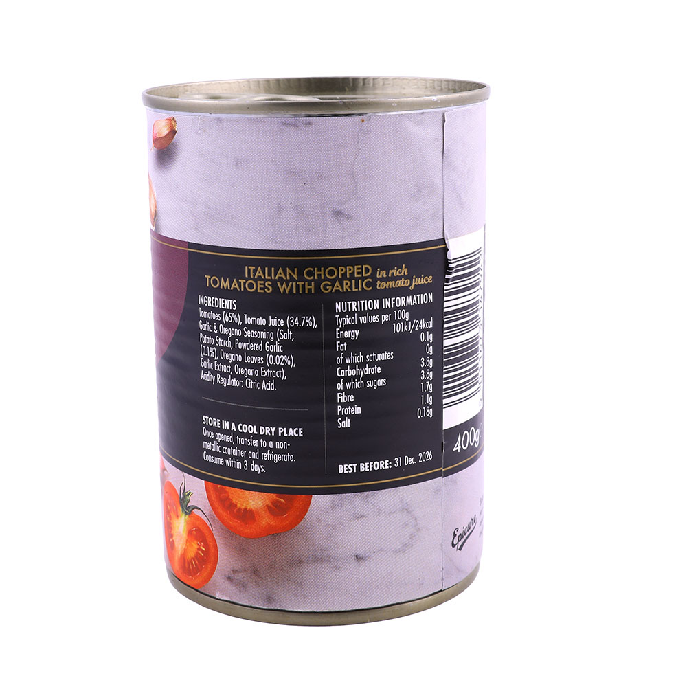 Epicure Italian Chopped Tomatoes With Garlic 400g back image