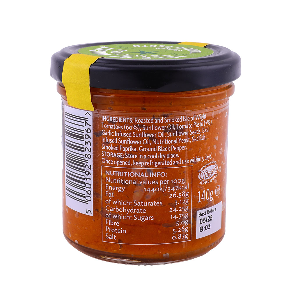 Isle Of Wight Smoked Tomato Pesto Vegan Sauce 140g back image