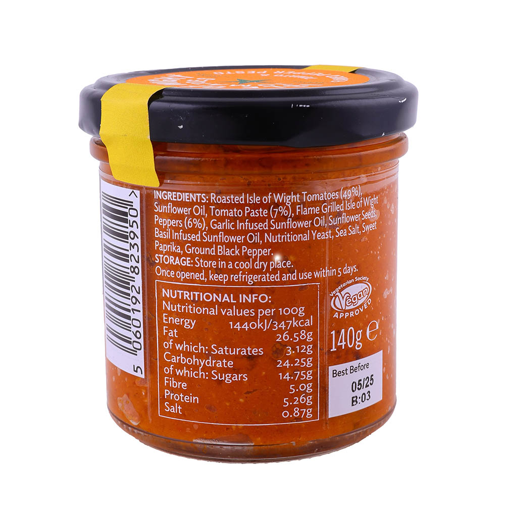 Isle Of Wight Tomato & Flamed Pepper Pesto Vegan Sauce 140g back image