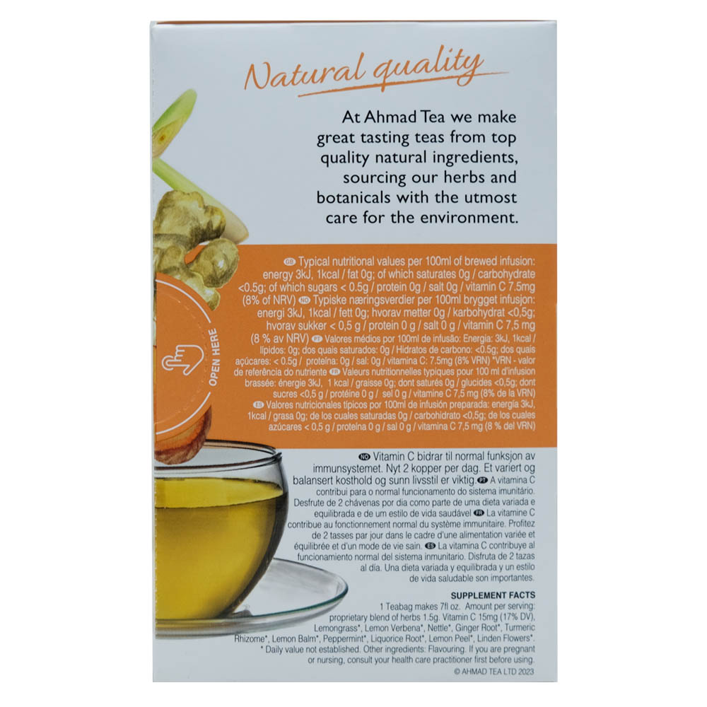 Ahmad Tea Immune Lemon, Ginger & Turmeric Tea 20s 30g back image