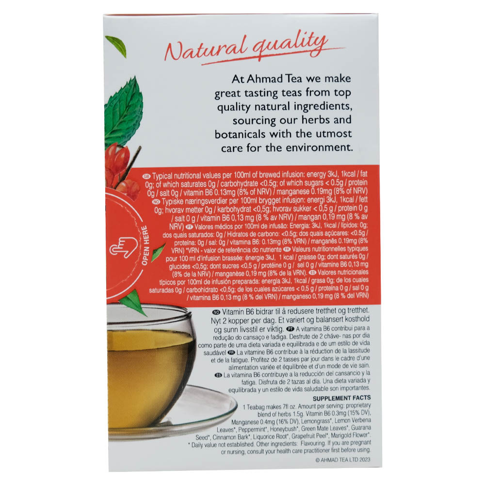 Ahmad Tea Energy Grapefruit, Mate & Guarana Seed Tea 20s 30g back image