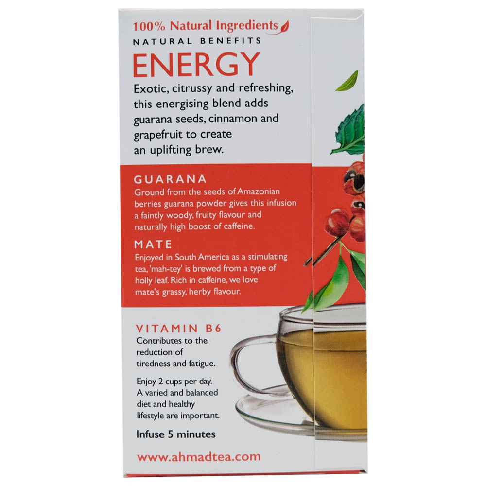 Ahmad Tea Energy Grapefruit, Mate & Guarana Seed Tea 20s 30g left side image