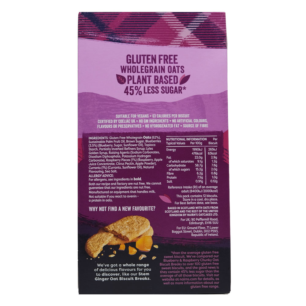 Nairns Blueberry & Raspberry Chunky Oat Biscuit Breaks 160g back image