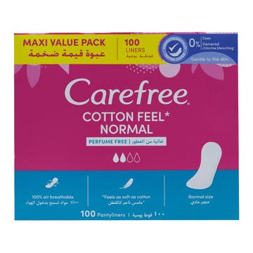 Carefree Cotton Feel Normal Perfume Free Panty Liners 100s 